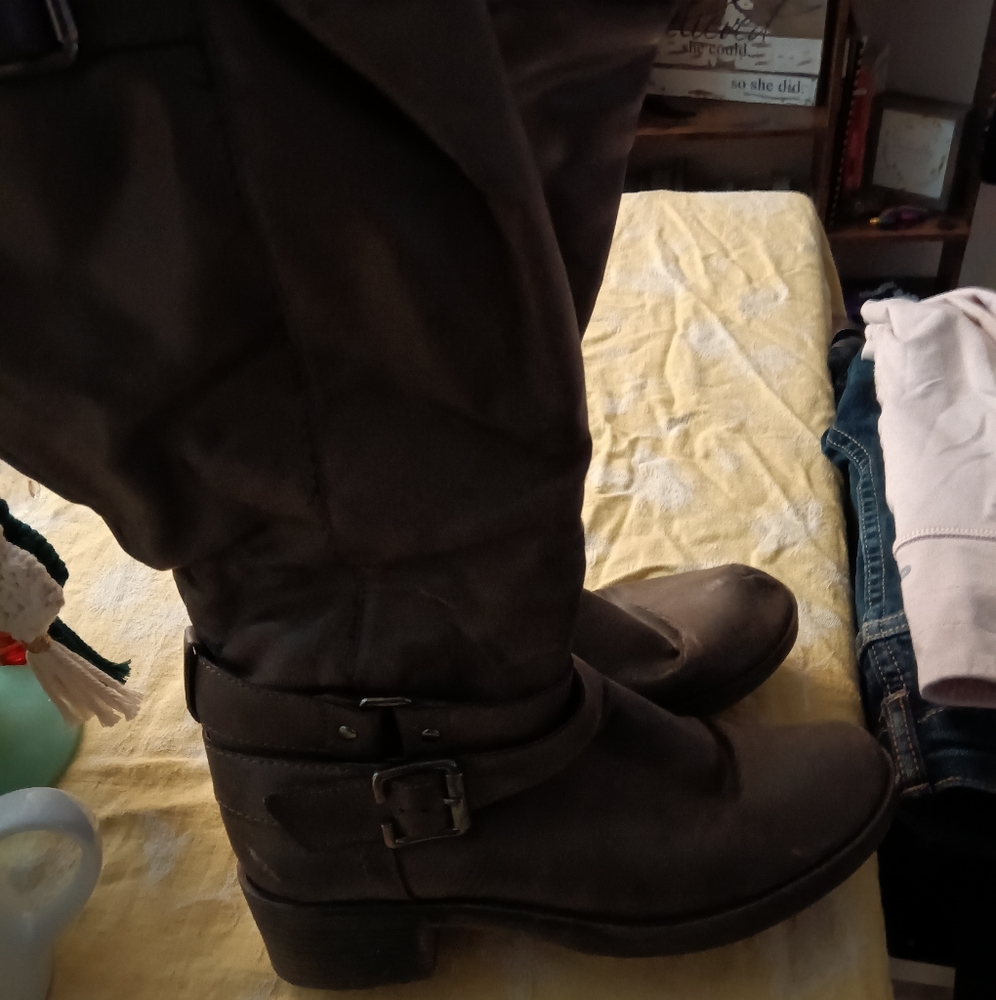 Grey, high calf grey faux leather boots